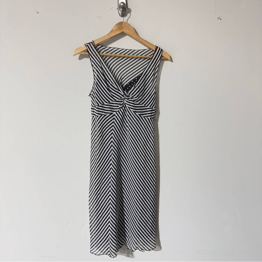 👉 INC International Concepts Petite 100% Silk Striped Dress Size 4P Pre-owned